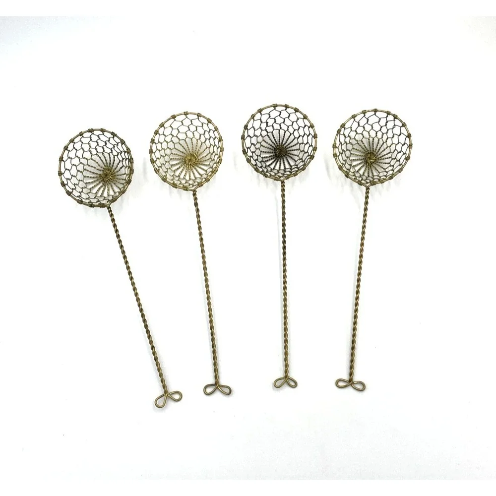 Vtg Brass Metal Mesh‎ Spoon Scoop Wire Skimmer Strainer Fried Fondue